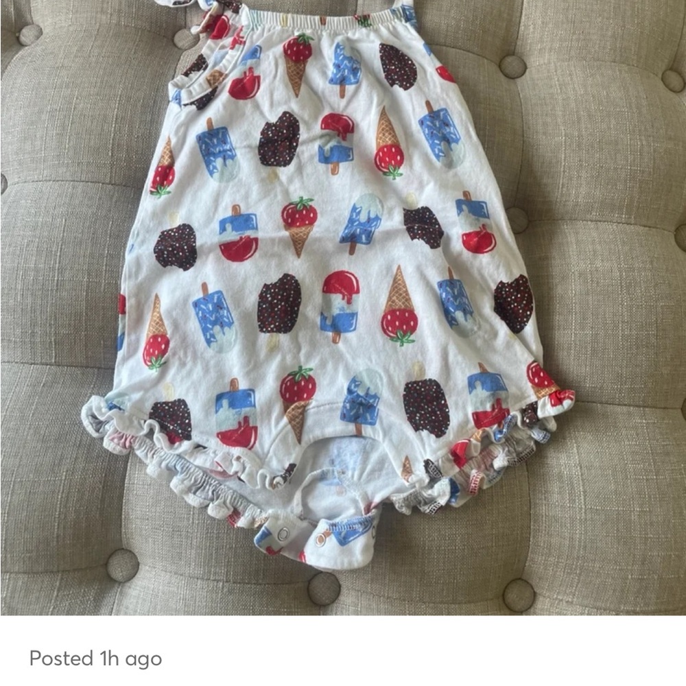 Old Navy White Romper with Multicolor Ice Cream & Strawberry Prints
